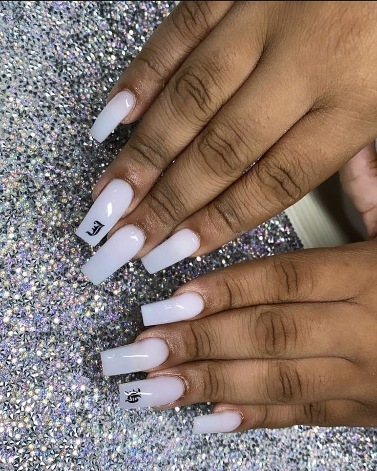 Chic Soft White Acrylic Nails with Minimalist Design and Bold Squared Tips