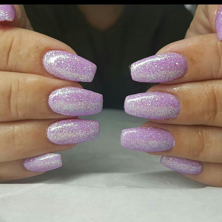 Elegant Lavender Glitter Square Nails: A Chic and Playful Design.