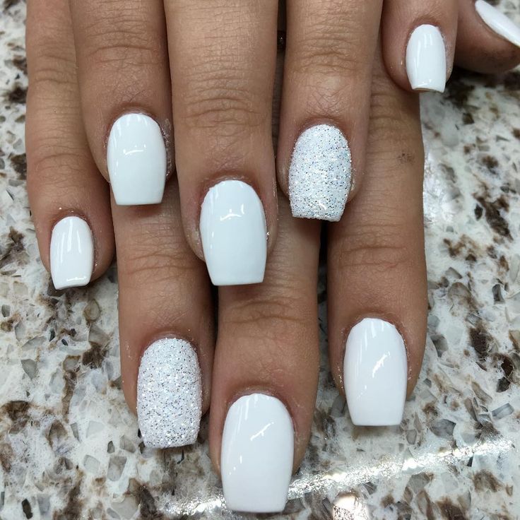 Elegant Sparkling White Nail Design with Glossy and Textured Finishes