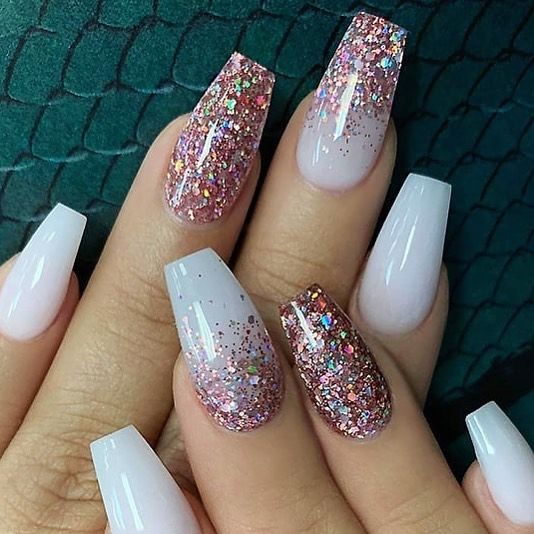 Glamorous Gradient Nail Design with Glittering Rose-Gold Accents.