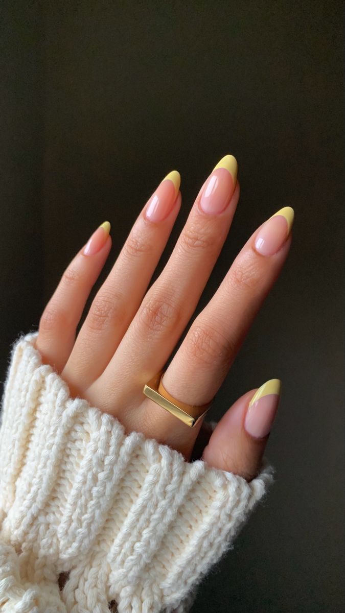 Chic French Tip Nail Design with Vibrant Yellow Twist for a Stylish Look