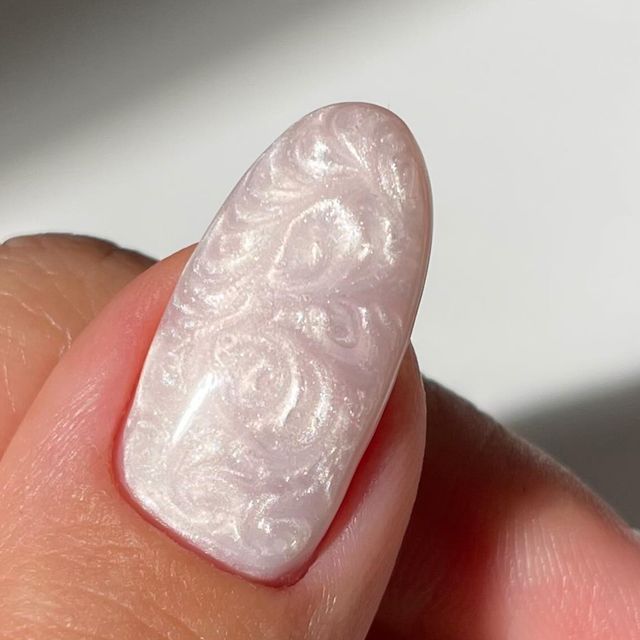 Almond Bridal Nails With Pearls