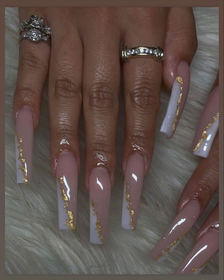 Sophisticated Elegant Nail Design with Muted Colors and Gold Accents