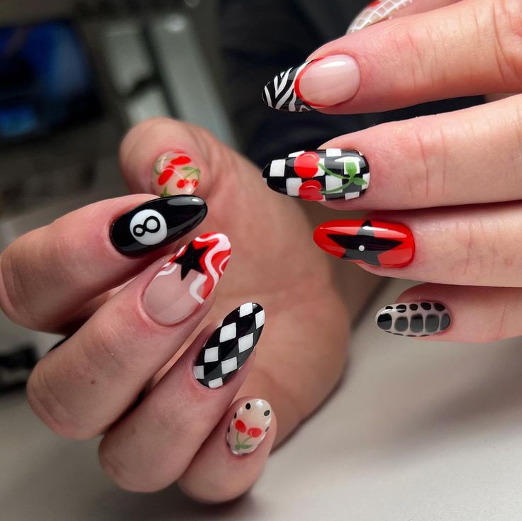 Bold and Playful Nail Art Showcasing Whimsical Designs and Dynamic Colors