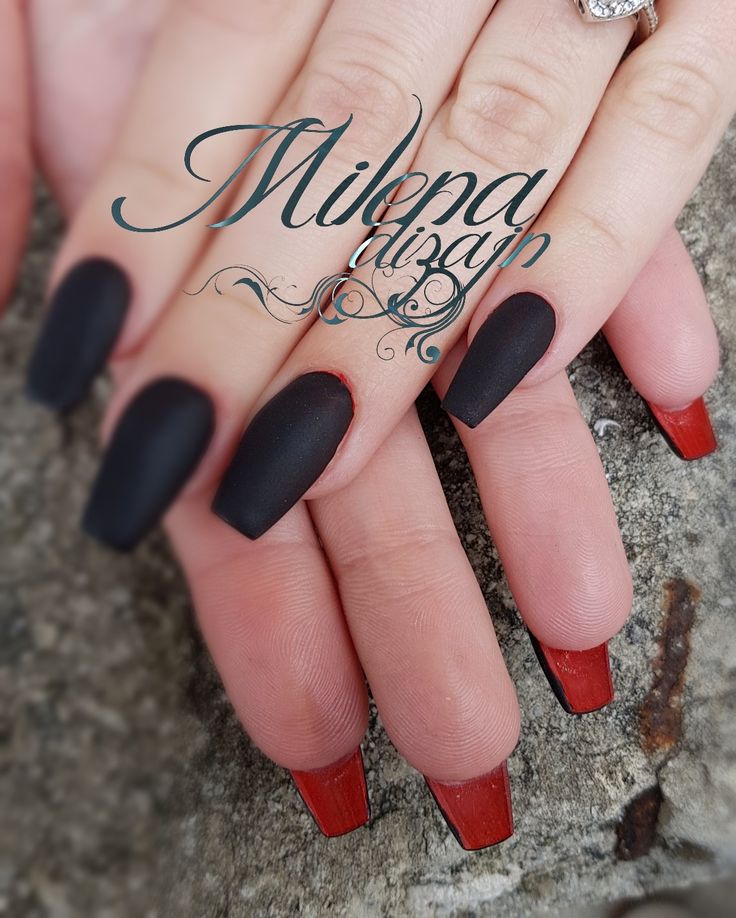 Elegant Matte Black and Glossy Red Nail Design: A Bold Statement Look