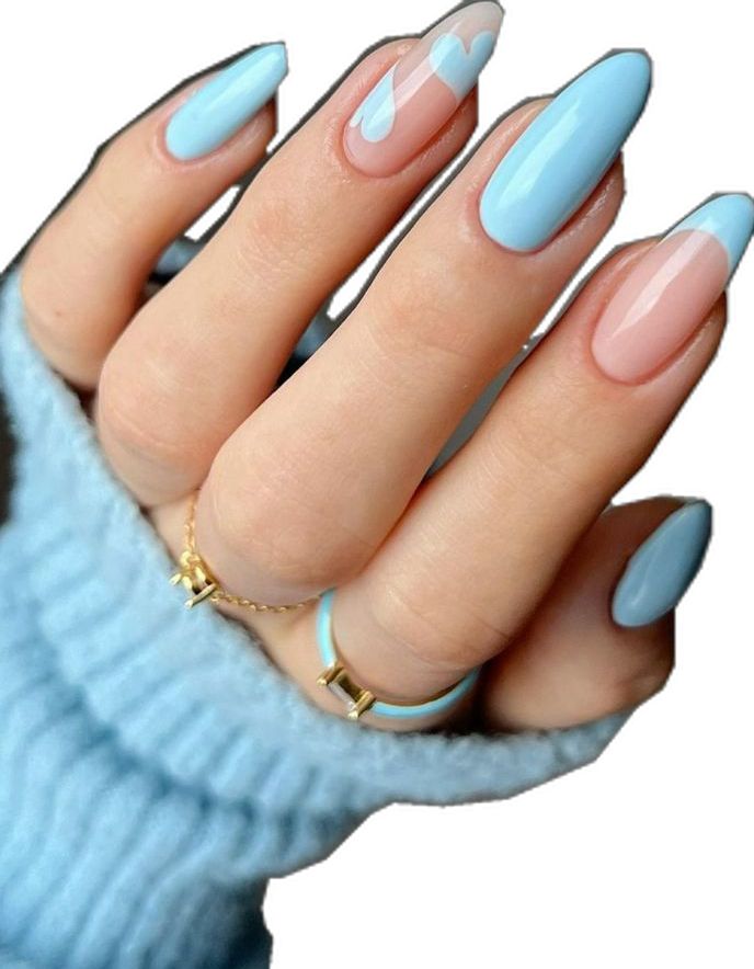 Elegant Chic Nail Design with Soft Blue and Nude Tones