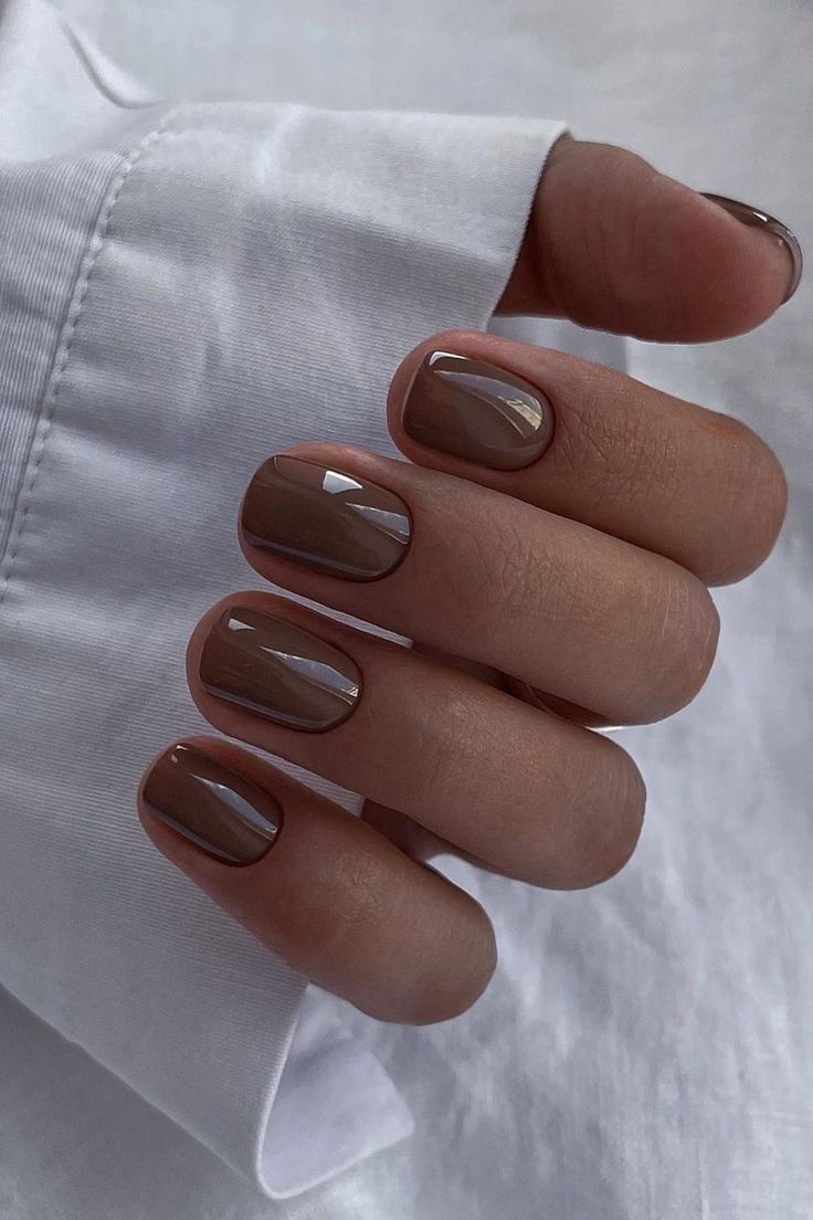 Sophisticated Earthy Brown Nail Design with Glossy Finish