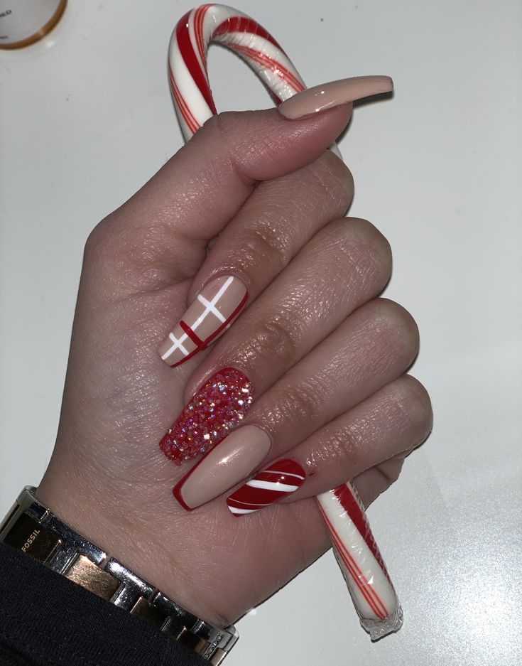 Cheerful Festive Nail Design with Vibrant Colors and Patterns for the Holiday Season.