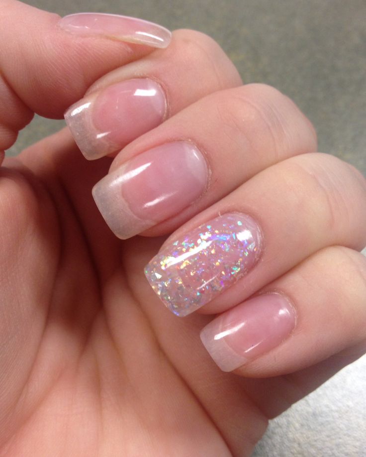 Chic French Manicure with Glitter Accent Nail: A Perfect Blend of Elegance and Sparkle