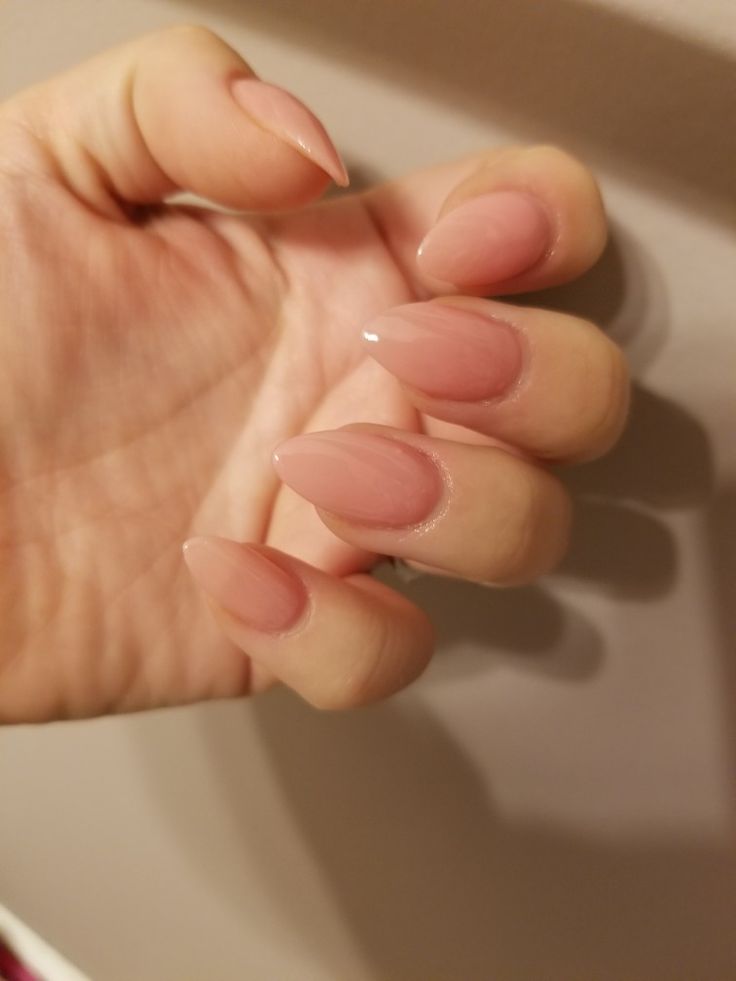 Elegant Almond-Shaped Nails: A Versatile and Stylish Nude Polish Design for Any Occasion.