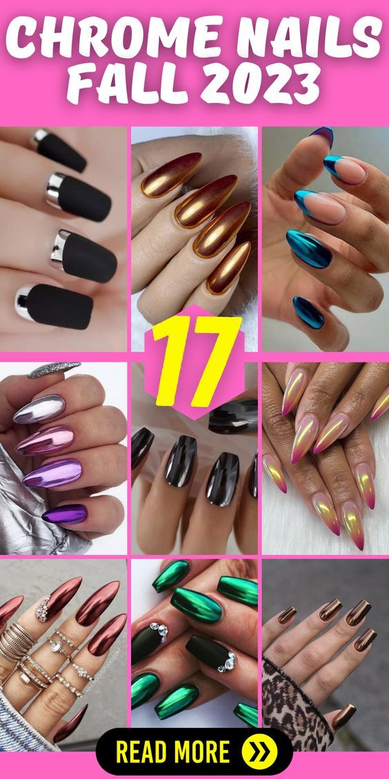 Fall 2023 Nail Design Inspirations: Bold Chrome Finishes and Artistic Metallic Accents