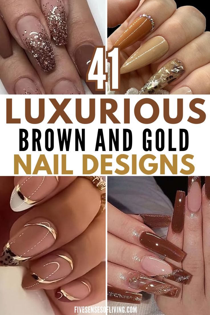 Dark Nails With Gold Accent