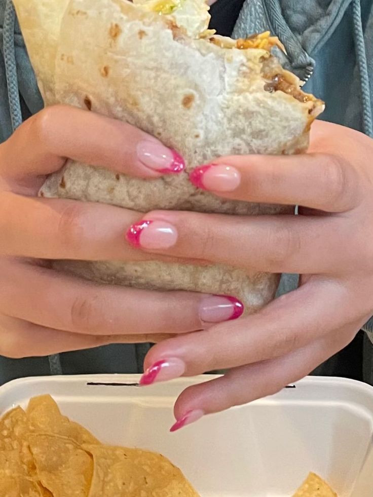 Chic Pink and White Gradient Nail Design: A Stylish Touch for Casual Dining.