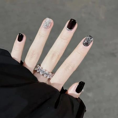 Chic Black and Silver Nail Design for Bold Statements.