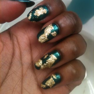 Bold Teal and Gold Nail Design for a Striking Statement.