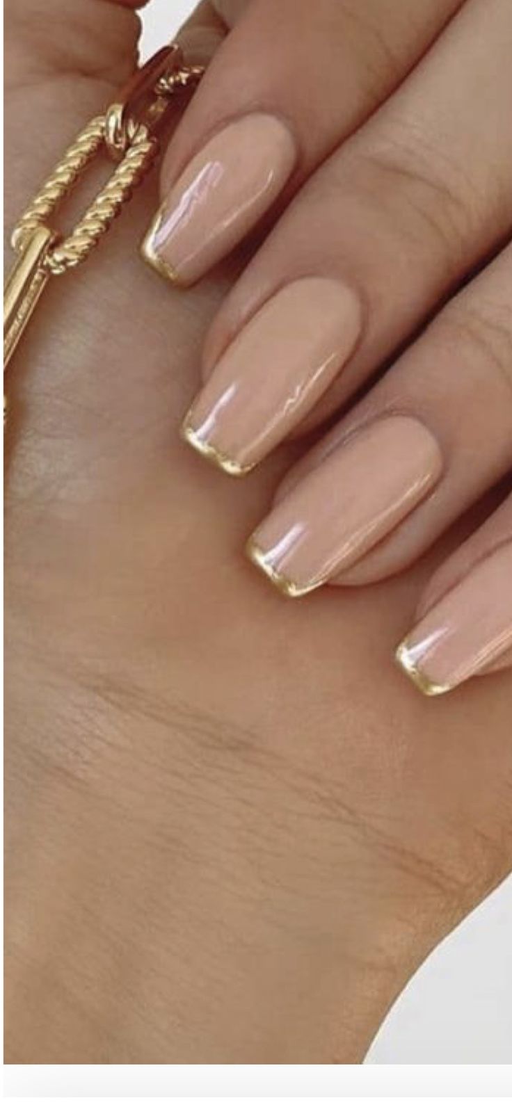 Sophisticated Nude Nails with Delicate Gold Tips for a Chic Aesthetic.