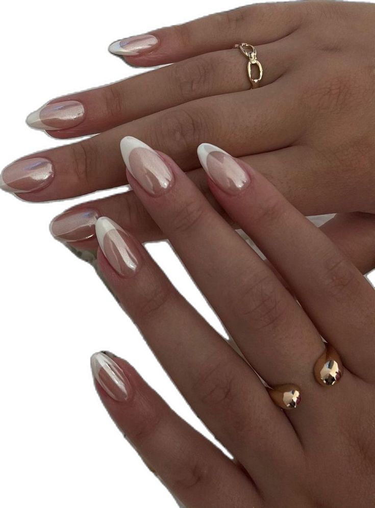 Sophisticated Soft Nude Nail Design with Glossy French Tips and Contrasting Accents.