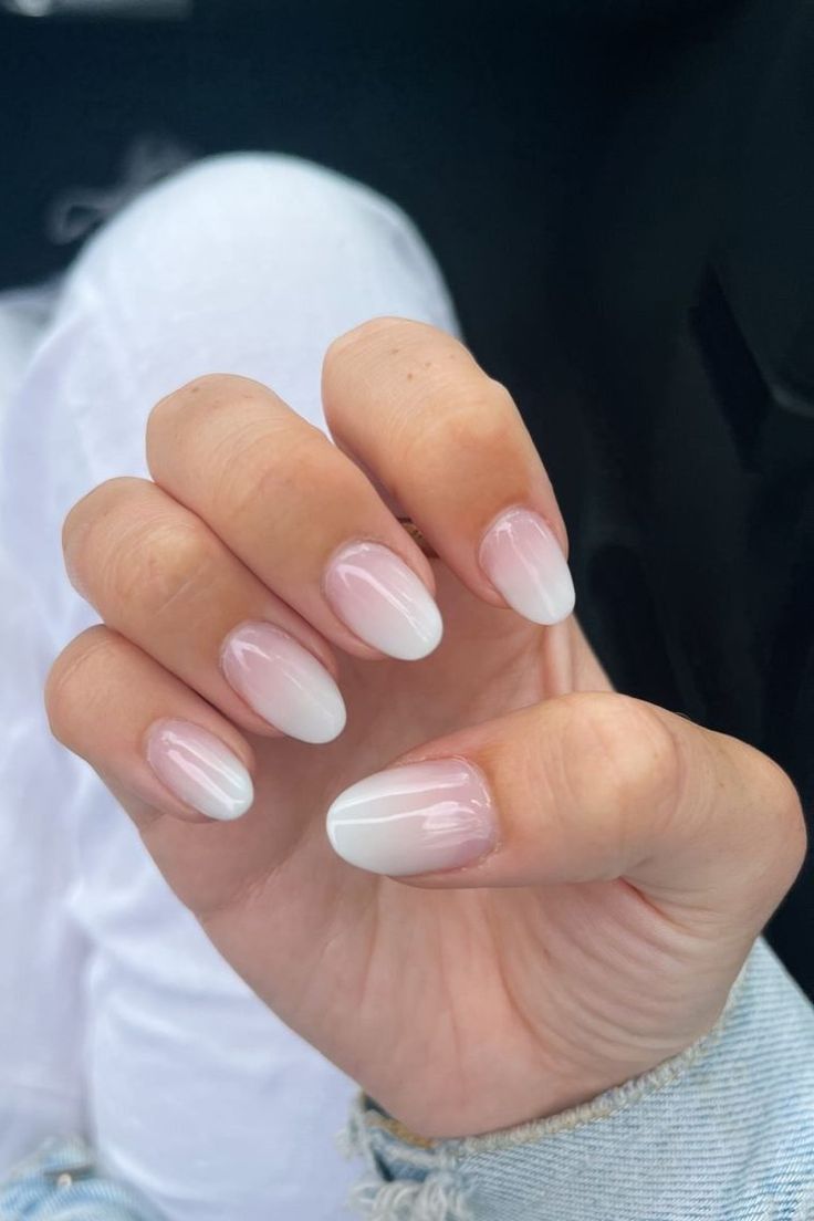 Sophisticated Ombre Nail Design: Elegant Gradient from Soft Pink to Clean White Tip.