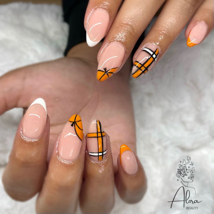 Chic Geometric Nail Design with Vibrant Colors and Elegant French Tips.