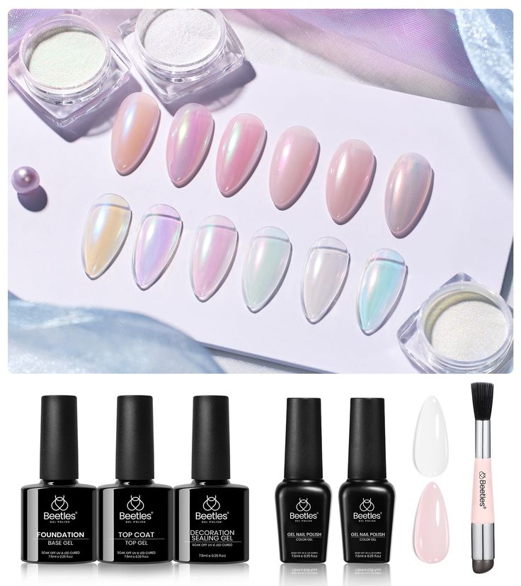 Essential Nail Design Collection: Iridescent Tips and Professional Tools for Stunning Results.