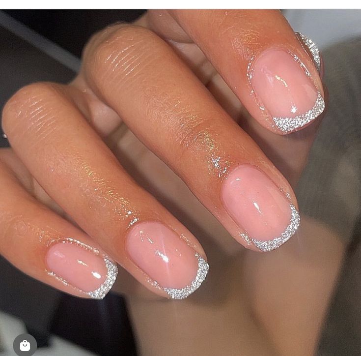 Chic Pink French Tip Nails with Shimmering Silver Accents for Elegant Style.