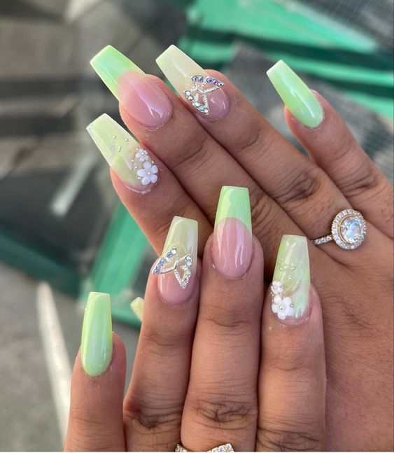 Pastel Floral Nail Design with Square Tips for a Refreshing Spring Aesthetic