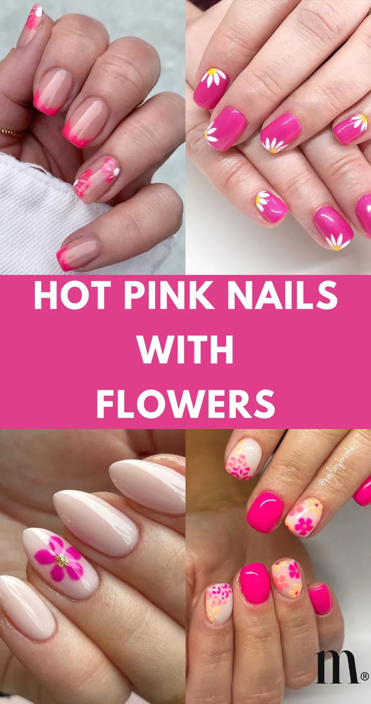 Chic Floral Hot Pink Nail Art: A Playful Blend of Sophistication and Elegance