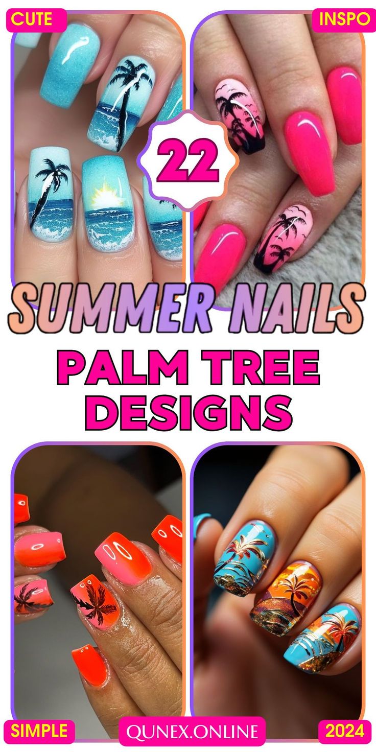 Vibrant Tropical Palm Tree Nail Designs for a Perfect Summer Aesthetic.