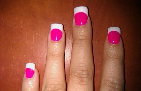 Chic Pink and White French Manicure with Bold Semicircles.