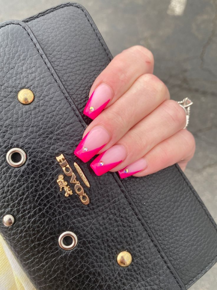 Chic Gradient Pink Nail Design with Rhinestones Perfect for Stylish Outings.