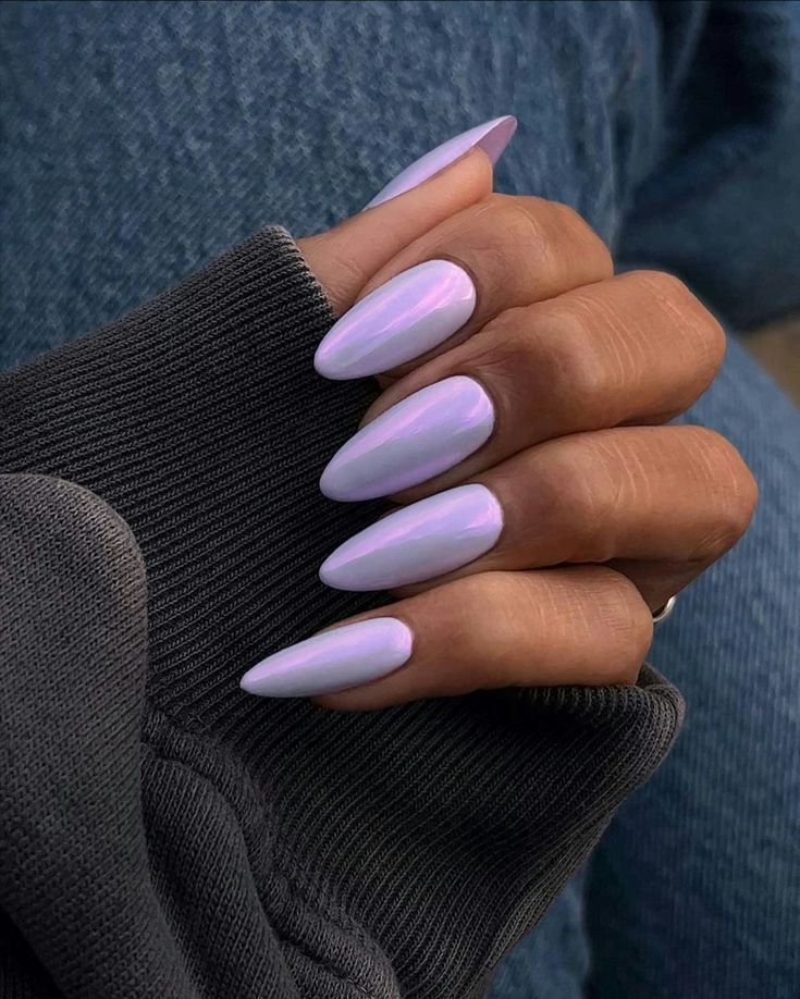 Elegant Glossy Lavender Nails: A Chic and Versatile Accessory for Any Outfit.