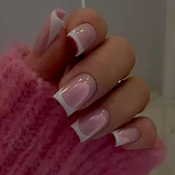 Chic Modern French Manicure: Soft Pink and Crisp White Nail Design.