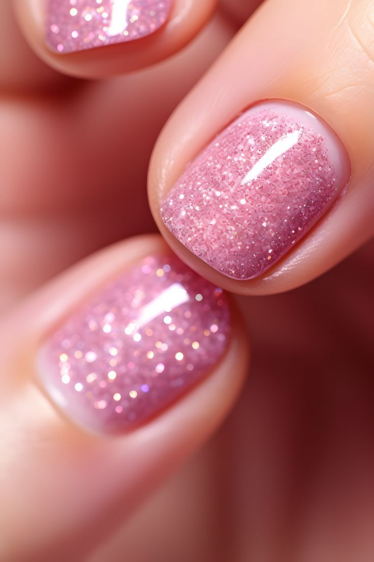 Stunning Sparkling Pink Gradient Nails for Glamorous Occasions.