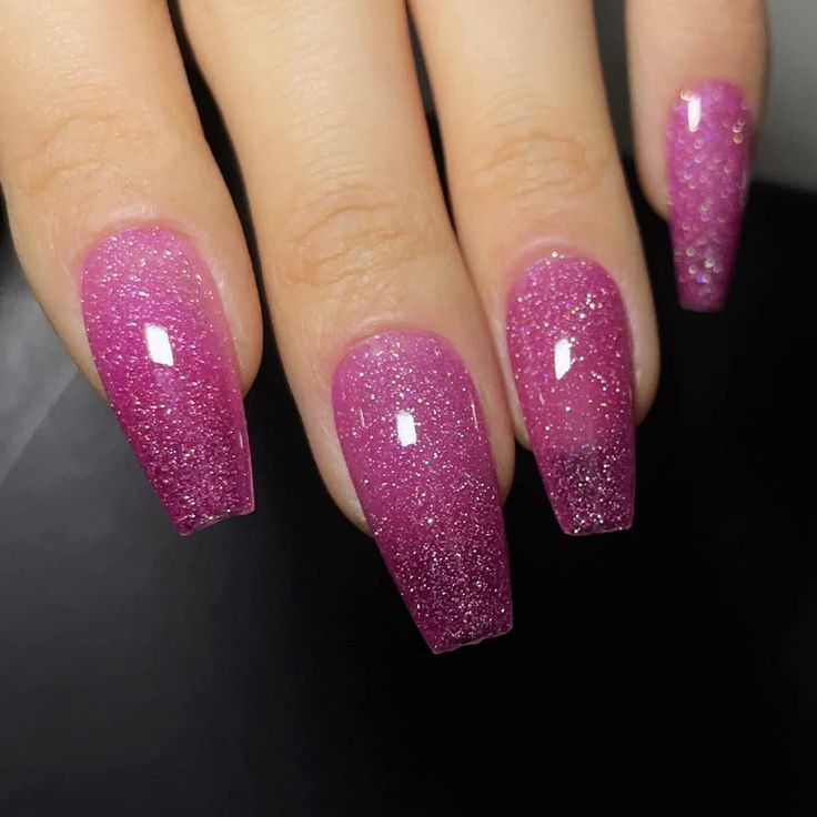 Elegant Pink Ombre Coffin Nails with Sparkling Glitter Finish