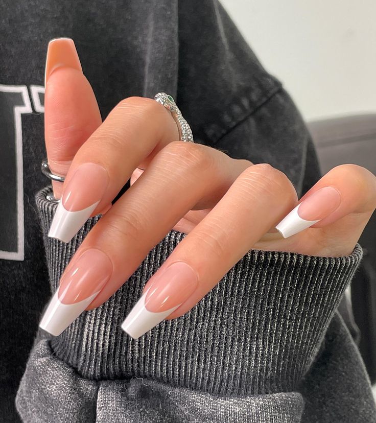 Timeless Elegant Long Square-Tipped French Manicure for Any Occasion