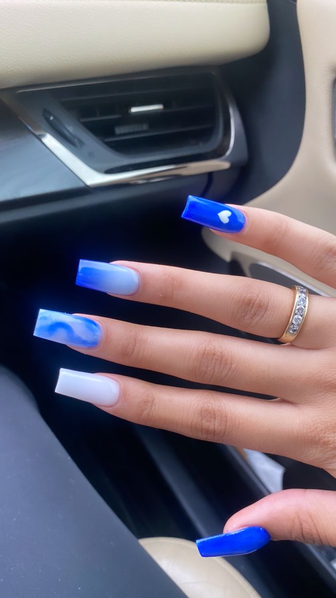 Medium Blue Nails With Design