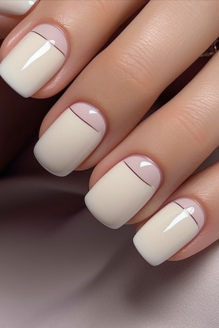 Sophisticated Minimalist Nail Design with Soft Pink and Creamy White Tones.