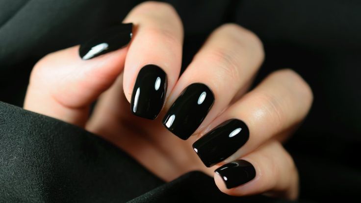 Sophisticated Glossy Black Nail Design for Versatile Elegance.