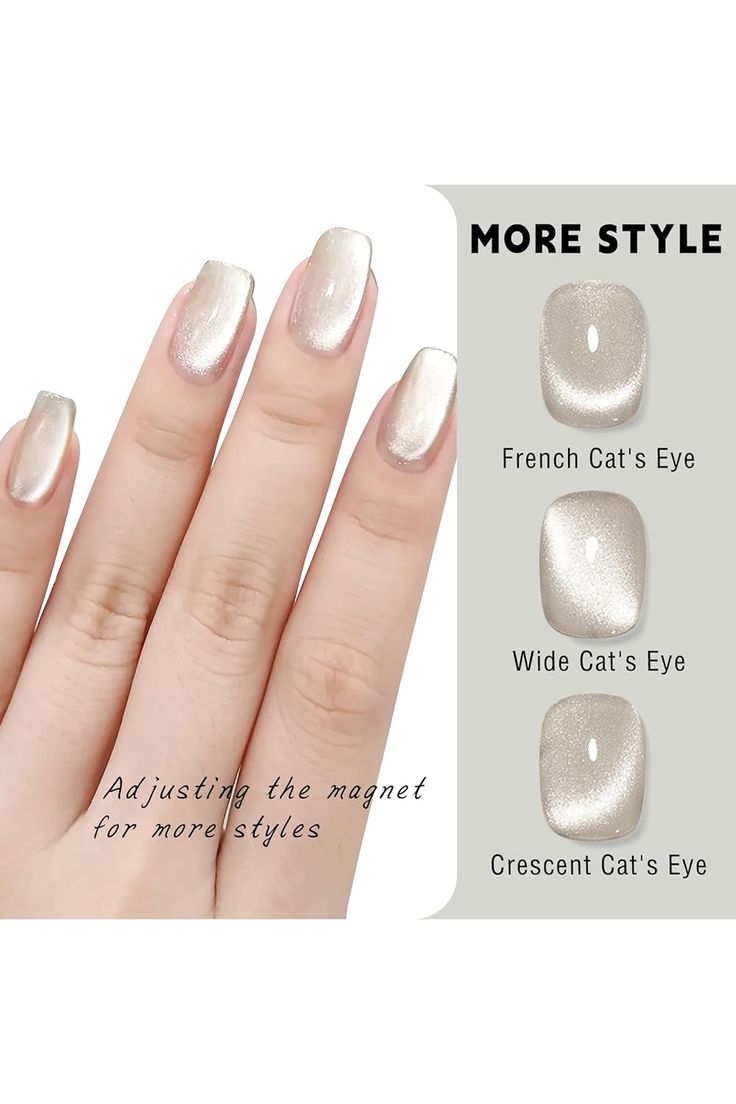 Elegant Cat-Eye Nail Design: Shimmering Nude Hue with Versatile Styles.