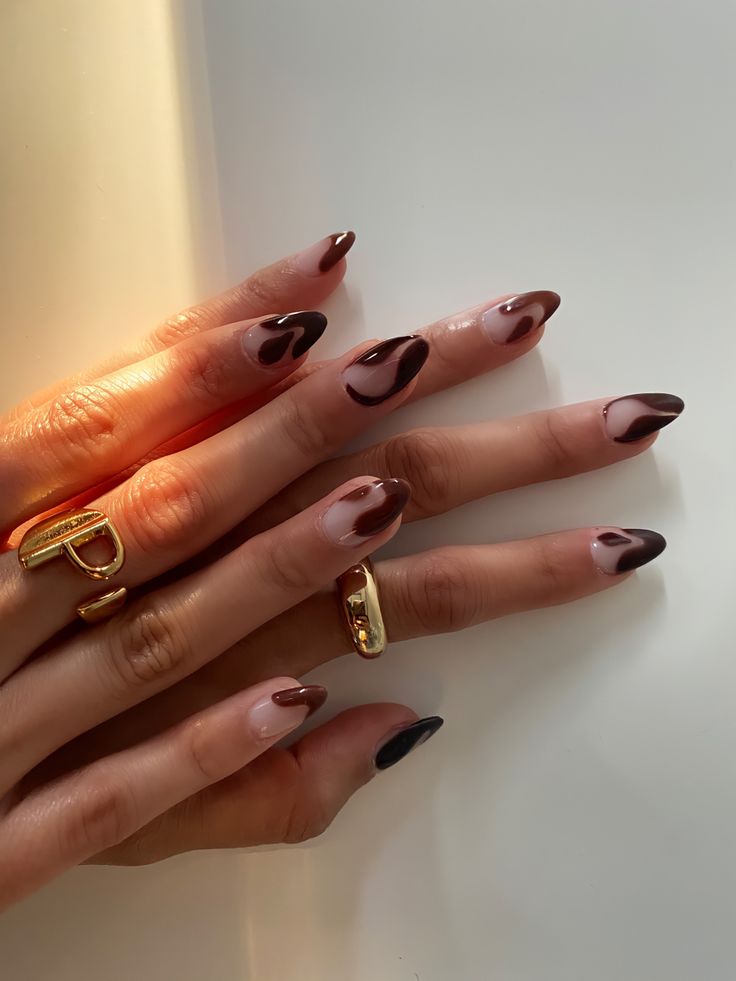 Stylish Ombre Nail Design in Deep Brown and Nude Tones for a Bold Statement