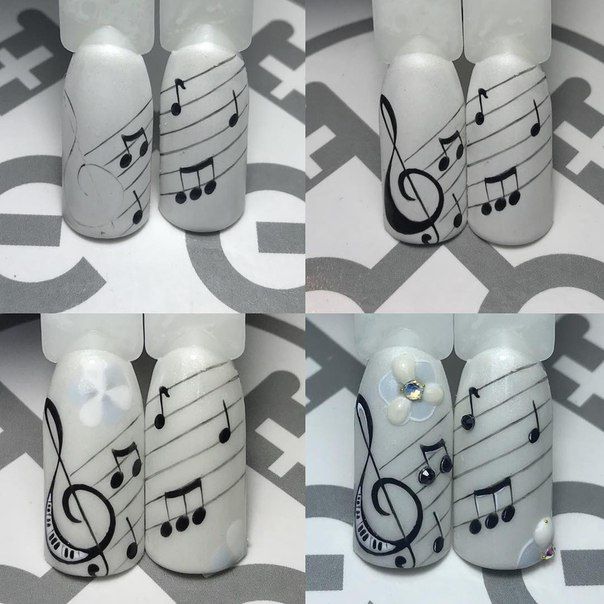 Elegant Musical-Themed Nail Art: A Stylish Fusion of Music and Floral Accents