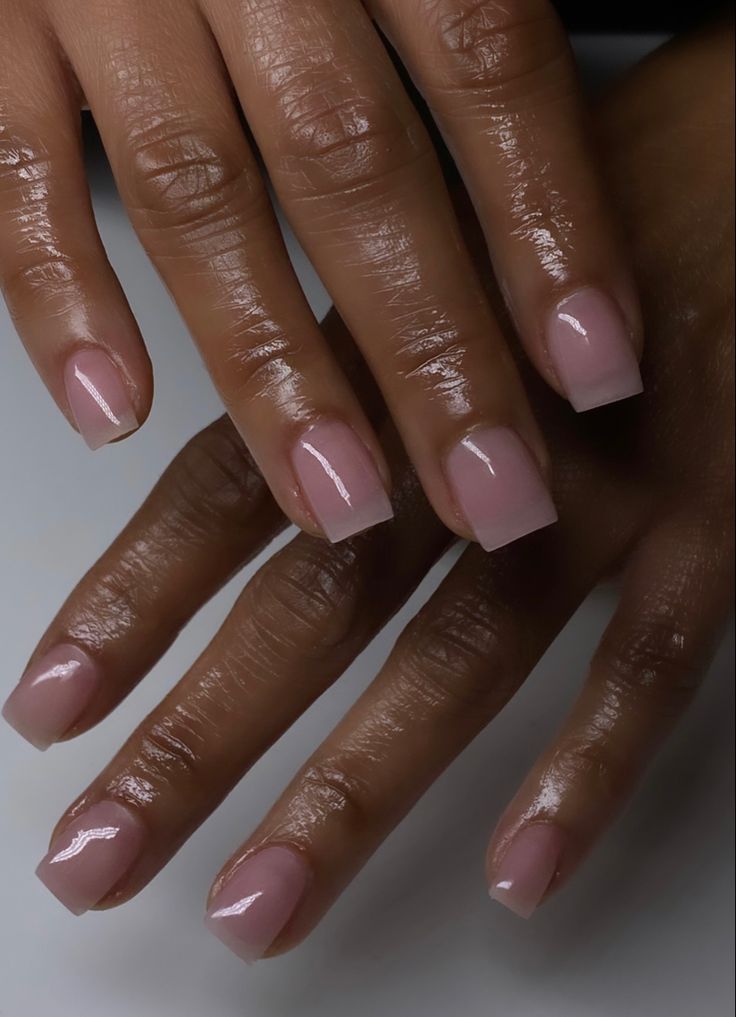 Sleek Glossy Nude Nails: Modern Square Design for Effortless Elegance.