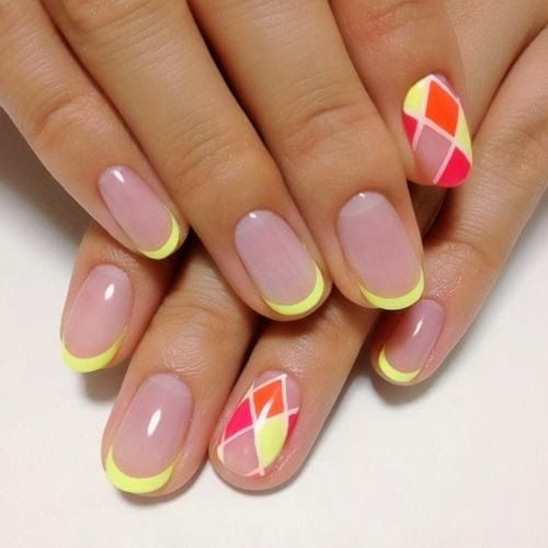 Vibrant Neon Geometric Nail Design for a Playful Pop of Color.