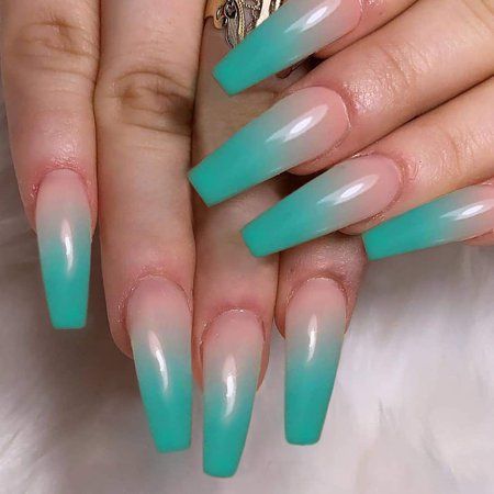 Chic Ombre Nail Design: Soft Nude to Vibrant Turquoise Gradient