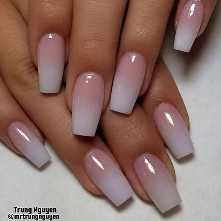 Chic Ombre Nails: Soft Pink and White Blend with a Contemporary Square Shape