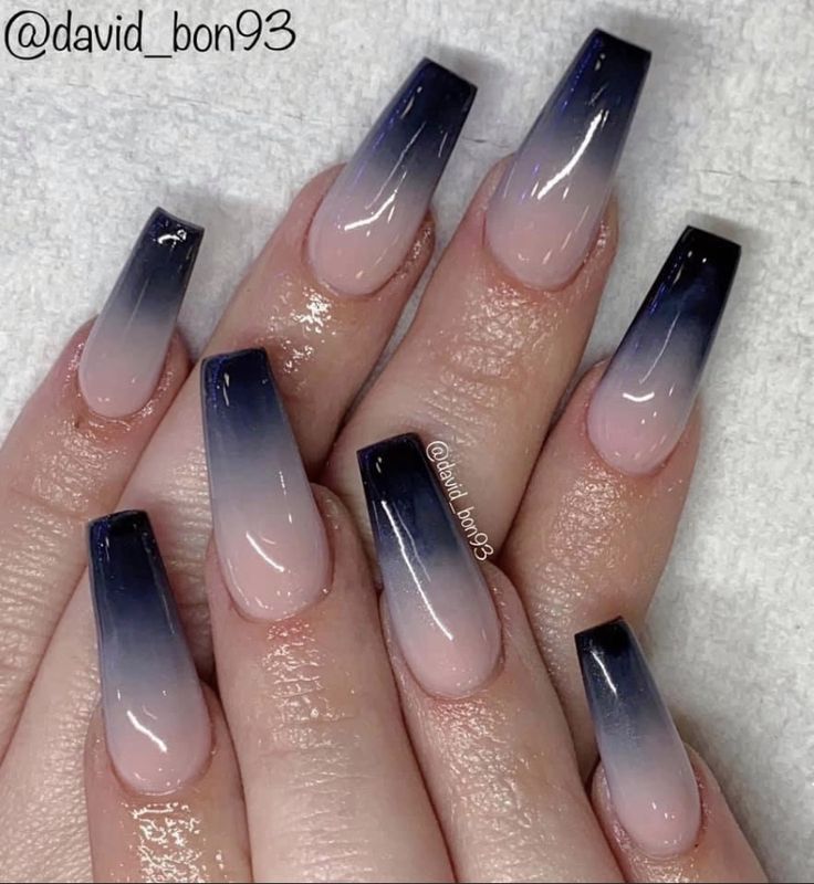 Chic Ombre Nail Design with Midnight Blue to Nude Gradient