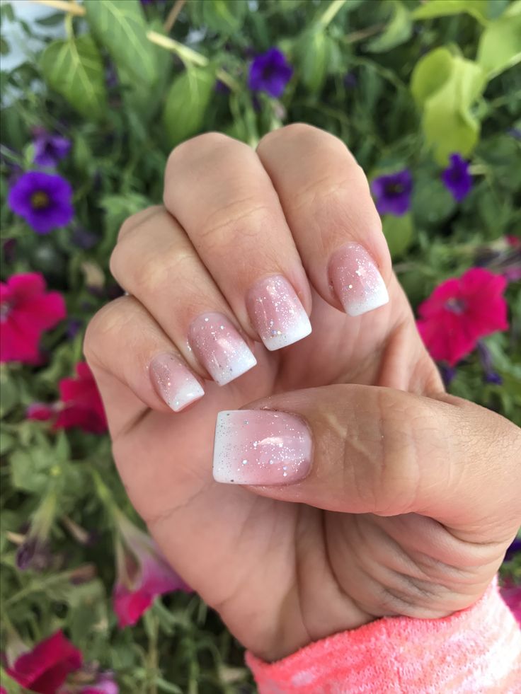 Chic Pink Ombre Nail Design with Sparkling White Tips for Any Occasion