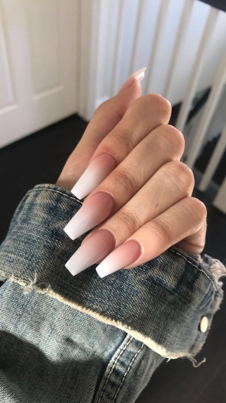 Chic Ombre Acrylic Nails: Elegant Gradient from Nude to White Tips