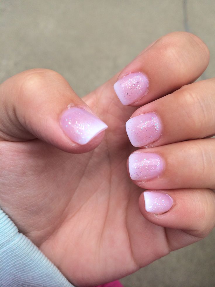 Elegant Pink Ombre Nail Design with Subtle Sparkles and Squared Shape