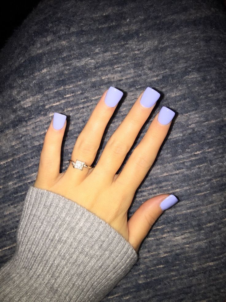 Chic Soft Lavender Square Manicure: Elegance Meets Comfort with Matte Finish and Textured Sweater.